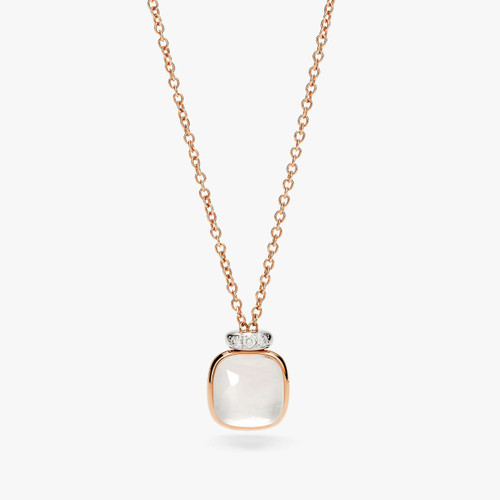 Pomellato Nudo Mini 18K Rose and White Gold Milky Quartz and Diamond Pendant Necklace