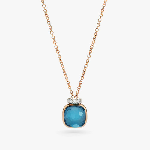 Pomellato Nudo Mini 18K Rose and White Gold London Blue Topaz and Diamond Pendant Necklace