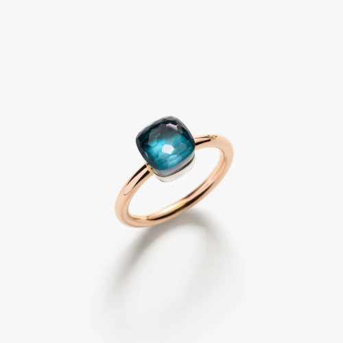 Pomellato Nudo 18K Rose and White Gold London Blue Topaz Petit Ring