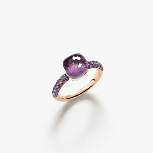 Pomellato Nudo 18K Rose and White Gold Amethyst and Jade Petit Ring, Size 55