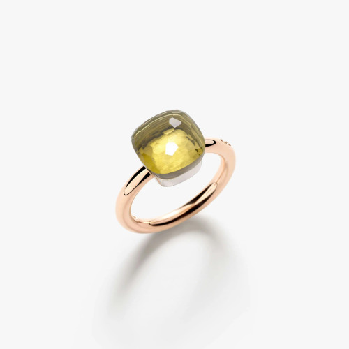 Pomellato Nudo 18K Rose and White Gold Lemon Quartz Classic Ring, Size 54