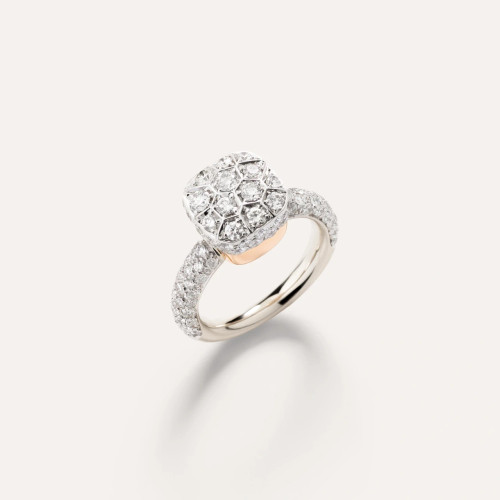 Pomellato Nudo 18K Rose and White Gold Diamond Classic Ring, Size 55