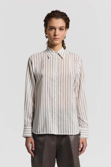 Peserico Silk and Cotton Organza Shirt in Brown Clay