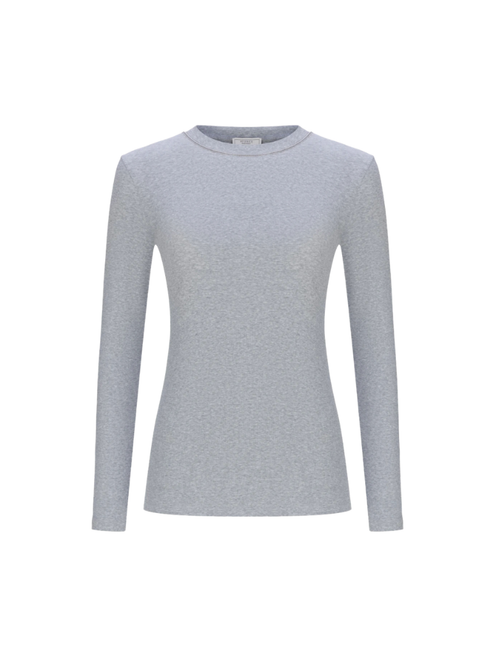 Peserico Stretch Micro-Rib T-Shirt in Stone Grey, Size 42