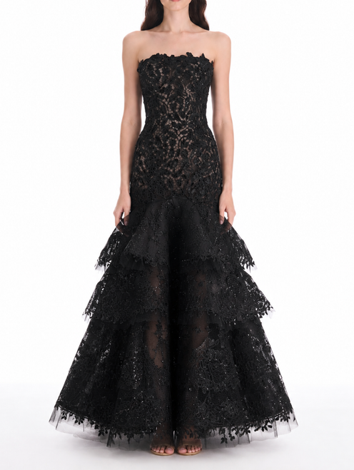 *VIRTUAL TRUNK SHOW* Oscar de la Renta Strapless Chrysanthemum Velvet Guipure Gown