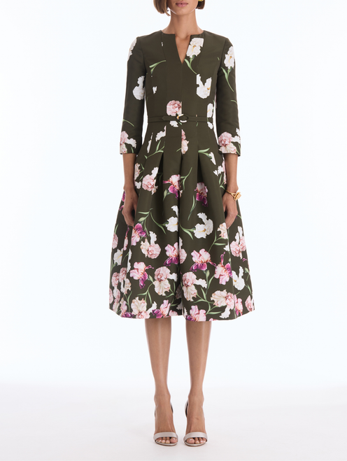 *VIRTUAL TRUNK SHOW* Oscar de la Renta Long Sleeve Painted Iris Degrade Faille Cocktail Dress