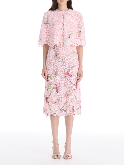 *VIRTUAL TRUNK SHOW* Oscar de la Renta Cape Sleeve Painted Iris Degrade Lace Day Dress