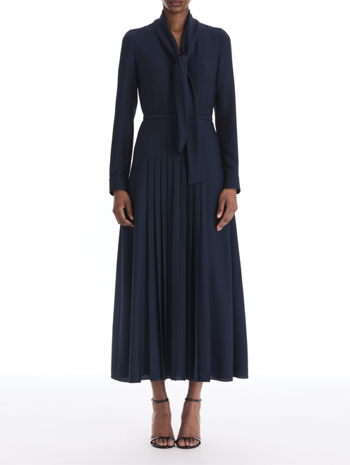 *VIRTUAL TRUNK SHOW* Oscar de la Renta Long Sleeve Draped Neck Silk Georgette Day Dress