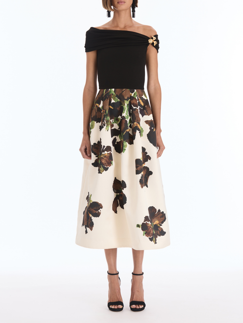 *VIRTUAL TRUNK SHOW* Oscar de la Renta Off Shoulder Knit & Woven Watercolor Iris Dress