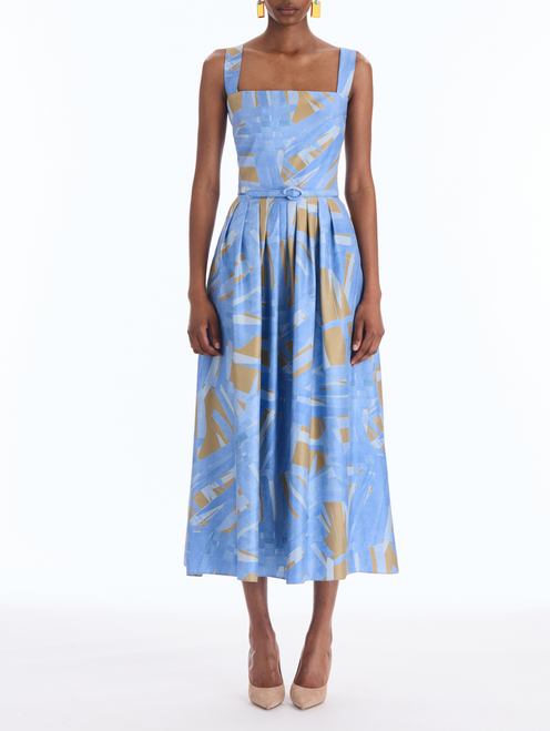 *VIRTUAL TRUNK SHOW* Oscar de la Renta Sleeveless Stripey Plaid Silk Twill Day Dress