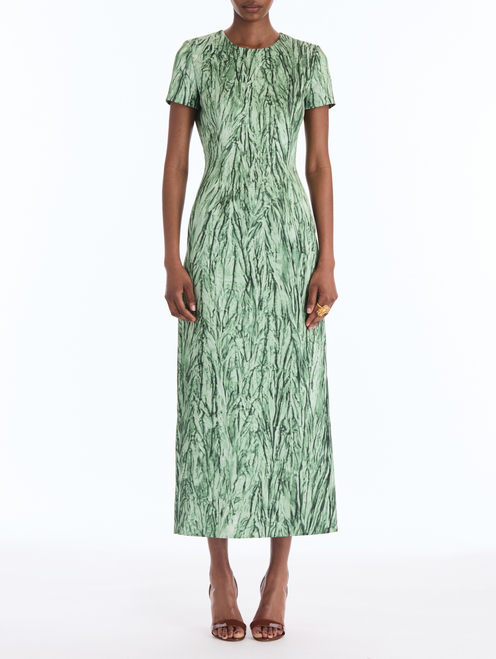*VIRTUAL TRUNK SHOW* Oscar de la Renta Short Sleeve Velvet Print Poly Satin Day Dress