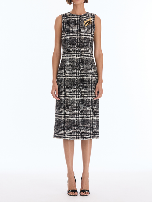 *VIRTUAL TRUNK SHOW* Oscar de la Renta Sleeveless Glen Plaid Boucle Tweed Day Dress