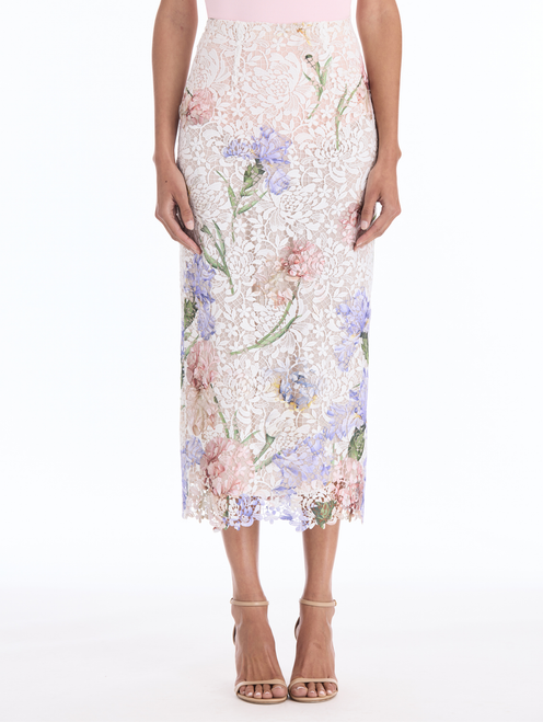 *VIRTUAL TRUNK SHOW* Oscar de la Renta Large Iris Degrade Printed Lace Pencil Skirt