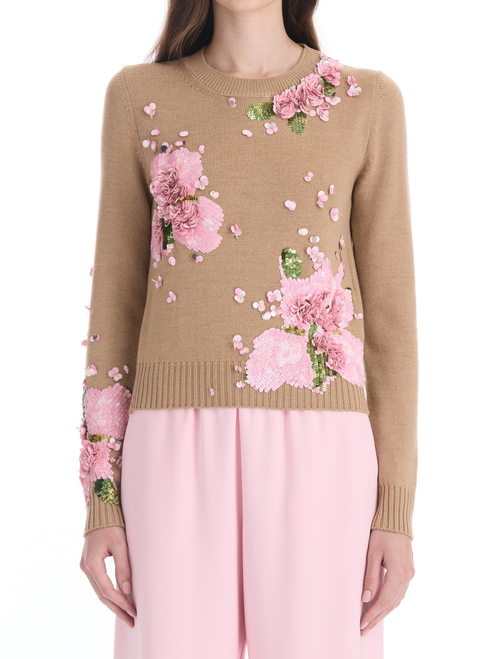 *VIRTUAL TRUNK SHOW* Oscar de la Renta Sequin Embroidered Water Color Iris Pullover