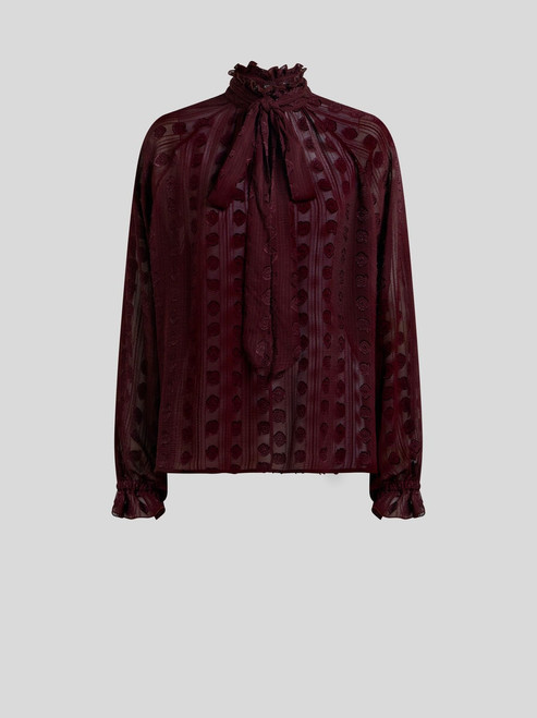 Etro Jacquard Blouse with Silk Scarf and Fil Coupé Motif in Burgundy
