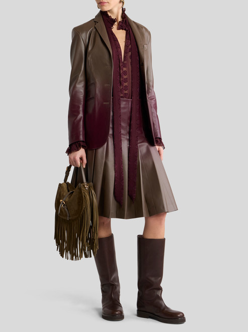 Etro Jacquard Blouse with Silk Scarf and Fil Coupé Motif in Burgundy
