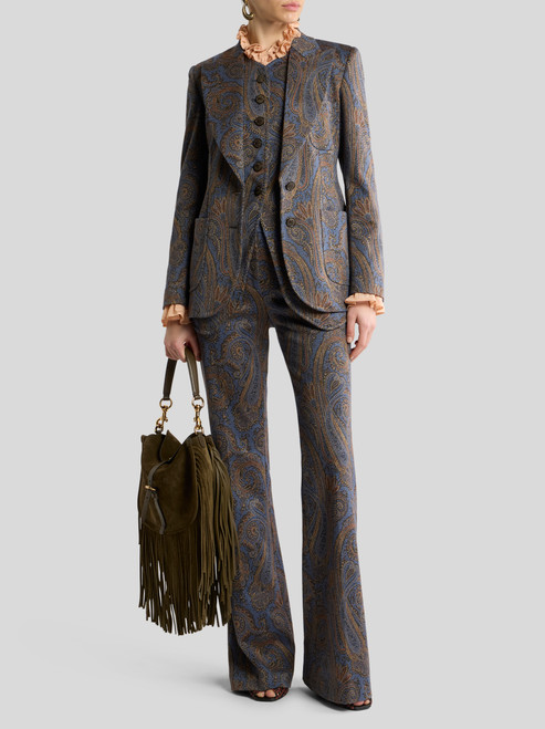 Etro Single-Breasted Cotton-Blend Jacquard Jacket with Paisley Motif in Light Blue