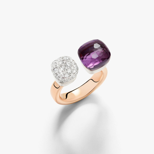 Pomellato Nudo Toi et Moi 18K Rose and White Gold Amethyst Ring, Size 55