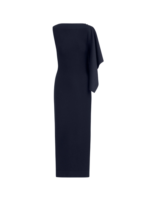 Oscar de la Renta Hibiscus Brooch Knit Dress in Navy, Size Medium