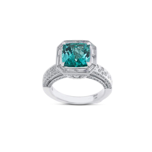 COOMI 18K White Gold Trinity Paraiba and Diamond Ring, Size 7