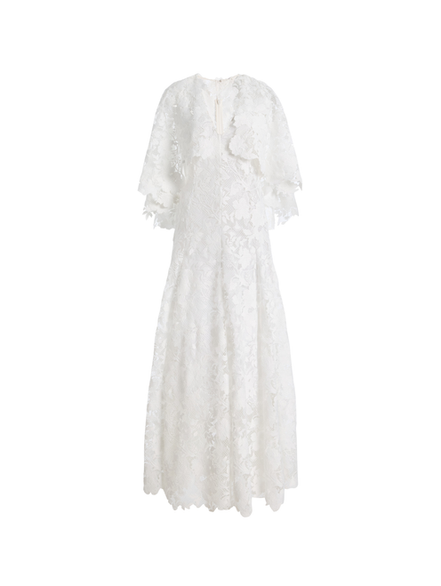 Oscar de la Renta Short Sleeve Hibiscus Guipure Day Dress in White, Size 6