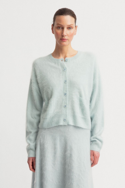 Iris Von Arnim Mini Brushed Cashmere Cardigan in Glacier