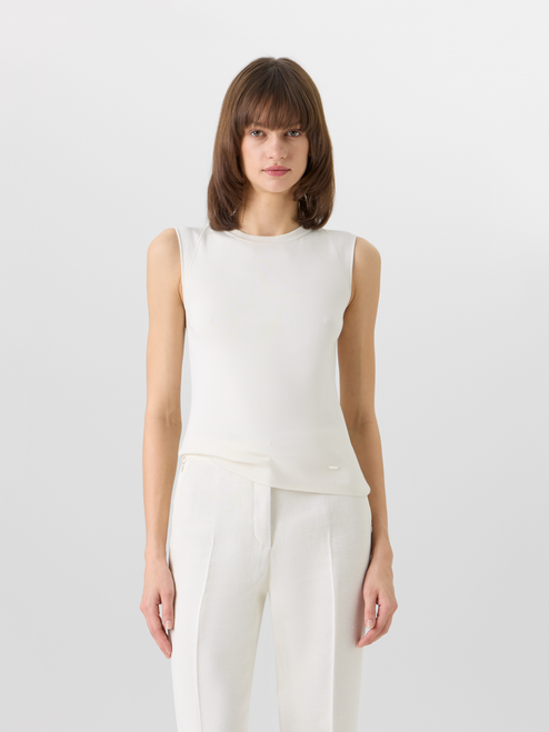 Akris Sleeveless Stretch-Silk Knit Top in Ecru