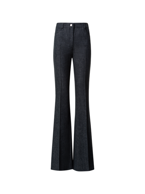 Akris Farid Bootcut Cotton Denim Stretch Pants in Black 