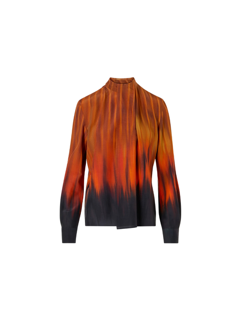 Akris Silk Long Sleeve Blouse in Coffee-Vicuna