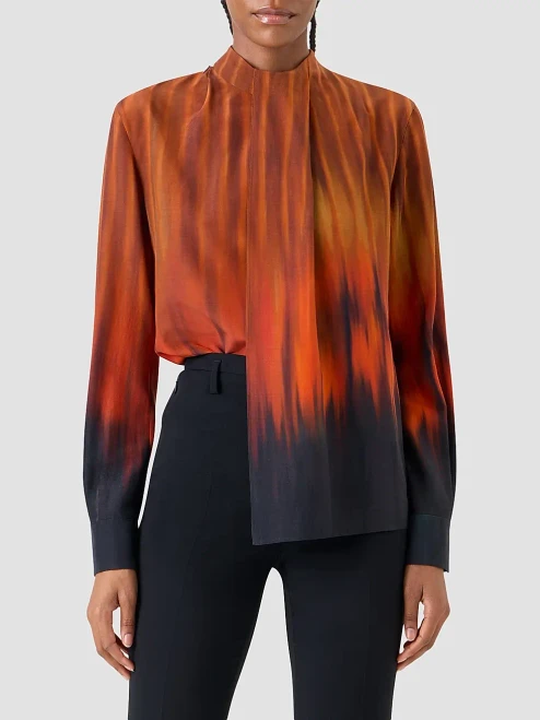 Akris Silk Long Sleeve Blouse in Coffee-Vicuna