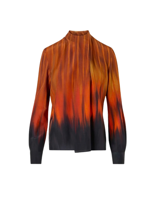 Akris Silk Long Sleeve Blouse in Coffee-Vicuna