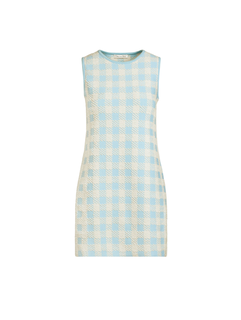Oscar de la Renta Gingham Jacquard Shift Dress in Ice White, Size XX-Large
