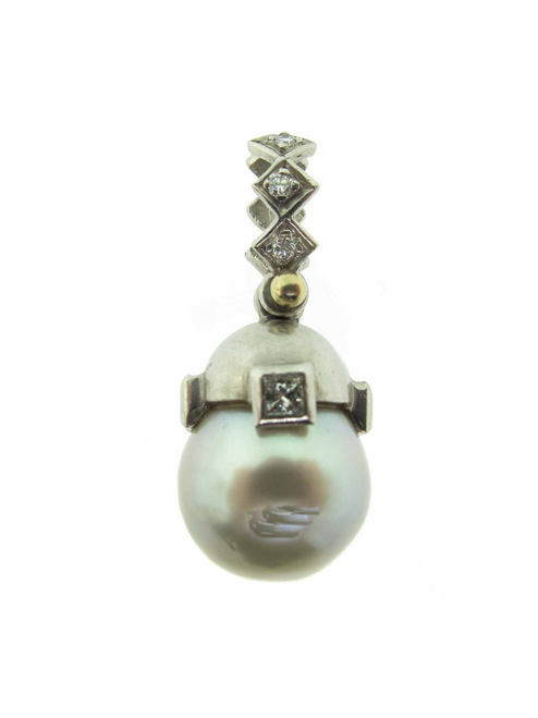 Loree Rodkin 4 Square Bezel Diamonds Cap/Tahitian Pearl Pendant