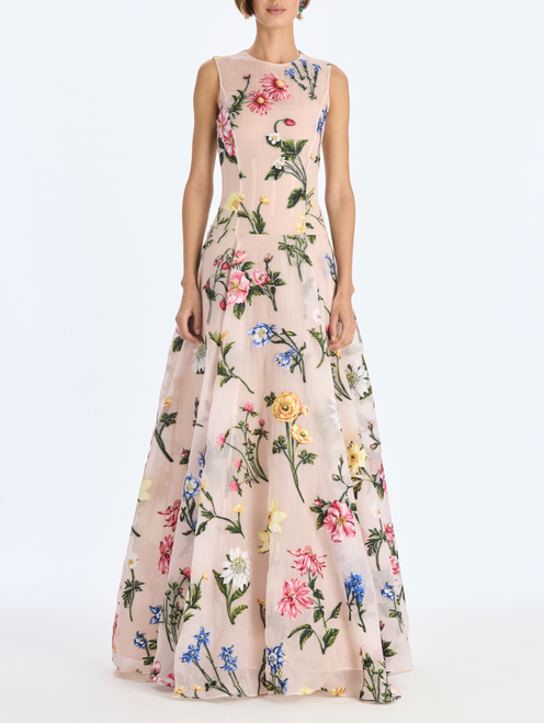 *VIRTUAL TRUNK SHOW* Oscar de la Renta Sleeveless Alpine Meadow Fil Coupe Gown