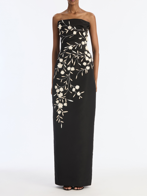 *VIRTUAL TRUNK SHOW* Oscar de la Renta Strapless Raffia And Feather Edelweiss Embroidered Gown