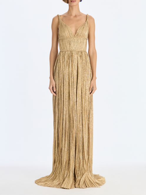 *VIRTUAL TRUNK SHOW* Oscar de la Renta Sleeveless V Neck Lame Mousseline Gown