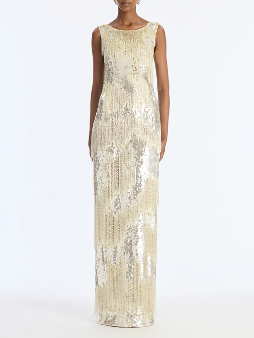 *VIRTUAL TRUNK SHOW* Oscar de la Renta Sleeveless Sequin Fringe Embroidered Gown