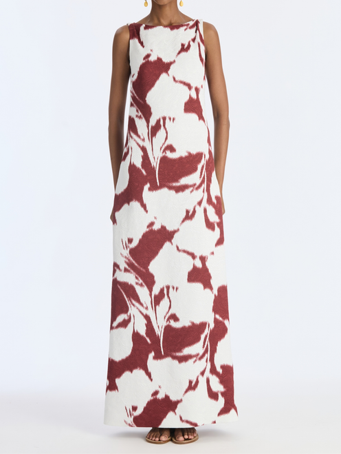 *VIRTUAL TRUNK SHOW* Oscar de la Renta Sleeveless Chine Calla Lillies Cloque Caftan