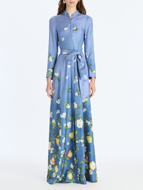 *VIRTUAL TRUNK SHOW* Oscar de la Renta Long Sleeve Pears Floral Degrade Silk Twill Caftan