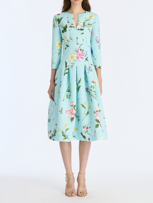 *VIRTUAL TRUNK SHOW* Oscar de la Renta Long Sleeve Alpine Meadow Allover Faille Cocktail Dress