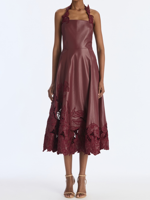 *VIRTUAL TRUNK SHOW* Oscar de la Renta Halter Neck Embroidered Leather Cocktail Dress