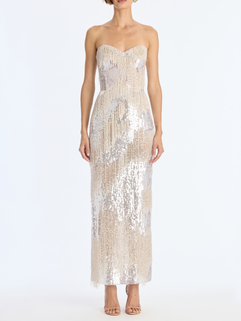 *VIRTUAL TRUNK SHOW* Oscar de la Renta Strapless Sequin With Beaded Fringe Cocktail Dress