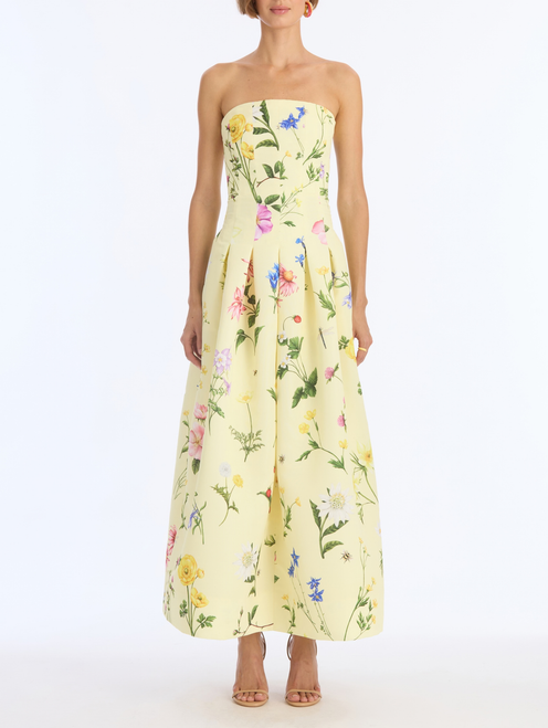 *VIRTUAL TRUNK SHOW* Oscar de la Renta Strapless Alpine Meadow Allover Faille Cocktail Dress