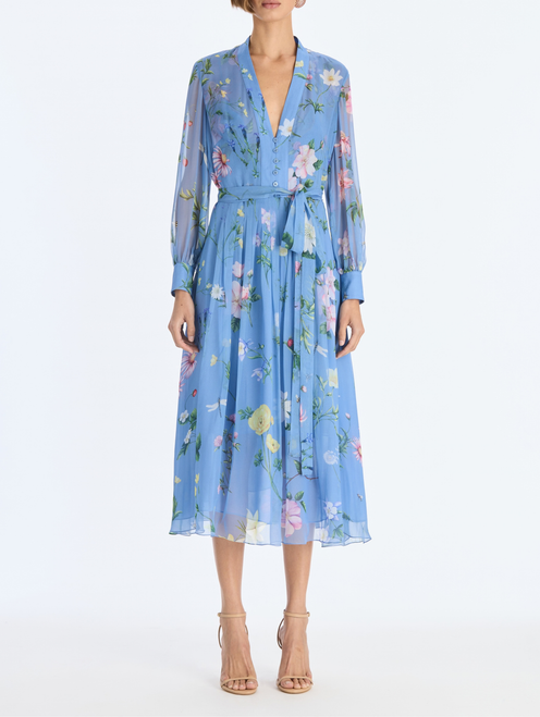 *VIRTUAL TRUNK SHOW* Oscar de la Renta Long Sleeve Alpine Meadow Allover Chiffon Day Dress