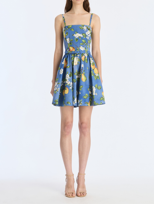 *VIRTUAL TRUNK SHOW* Oscar de la Renta Sleeveless Pear Allover Cotton Poplin Day Dress