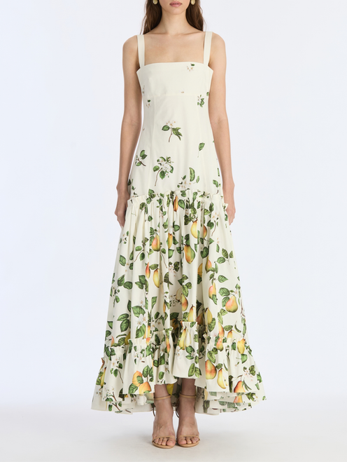 *VIRTUAL TRUNK SHOW* Oscar de la Renta Sleeveless Pear Floral Degrade Poplin Hi Low Dress