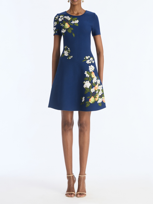 *VIRTUAL TRUNK SHOW* Oscar de la Renta Pear Print Jacquard Fit And Flare Knit Dress