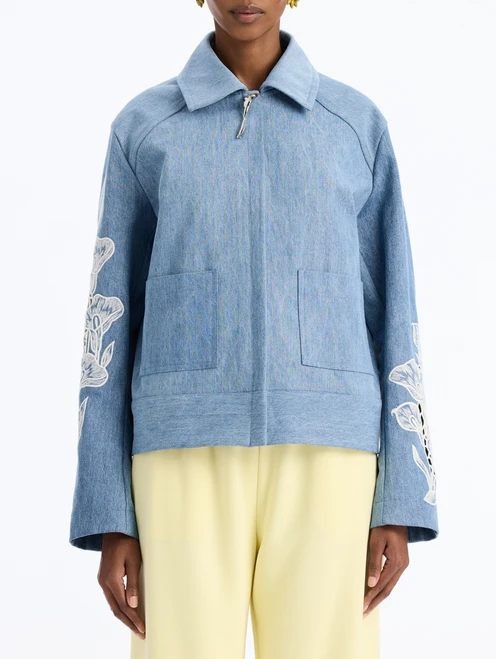 *VIRTUAL TRUNK SHOW* Oscar de la Renta Long Sleeve Denim Embroidered Jacket