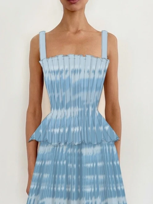 *VIRTUAL TRUNK SHOW* Oscar de la Renta Sleeveless Abstract Houndstooth Pleated Blouse
