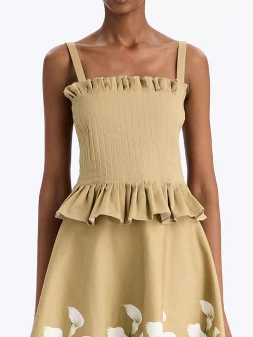 *VIRTUAL TRUNK SHOW* Oscar de la Renta Sleeveless Pleated Khaki Blouse